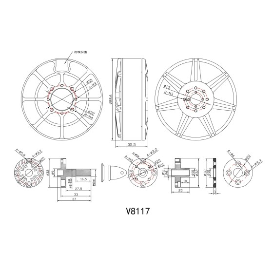 Original SunnySky V8117 90kv 100kv 120kv High Efficiency Brushless Motor for Mulit-Rotor Quadcopter for 30/32/ 33 Inch Propeller